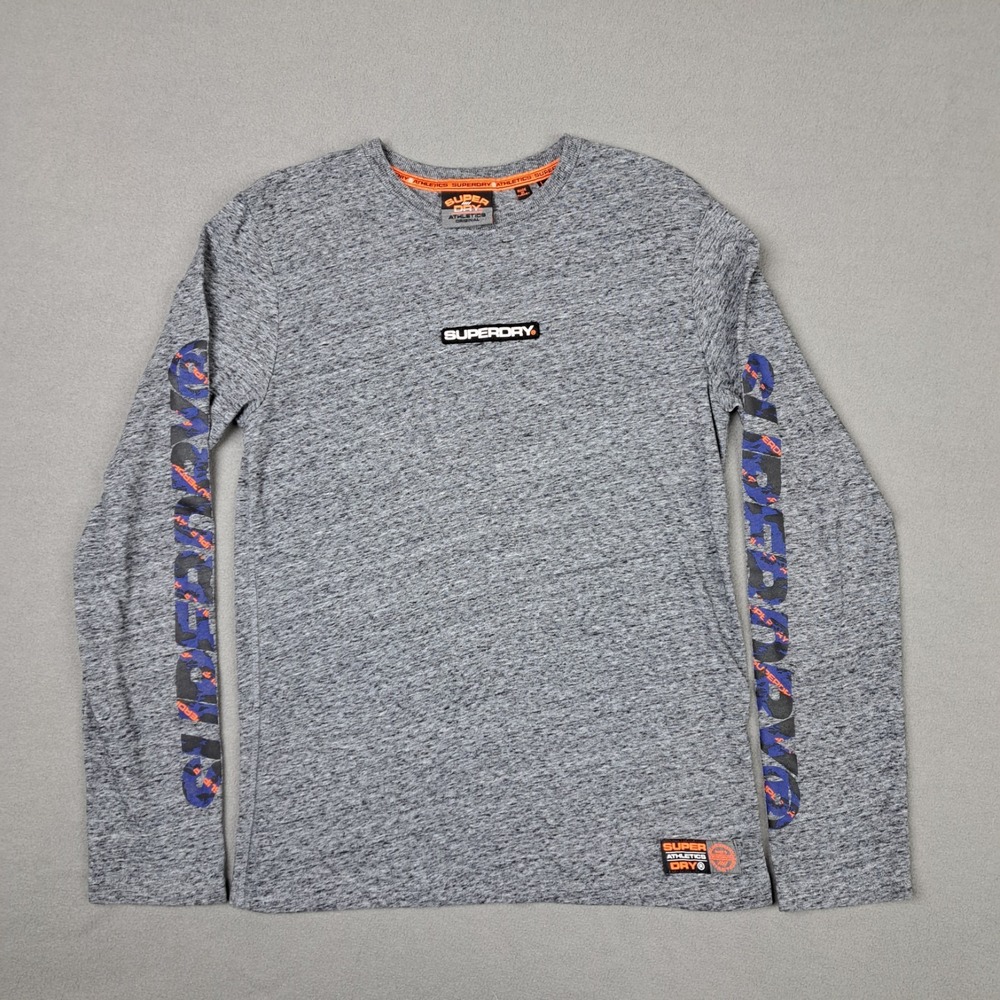 Superdry Athletic Long Sleeve Sweatshirt Men's‎ Size Large Gray Spellout Logo